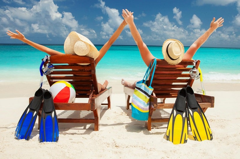 Tourists enjoying the beach in Cancun