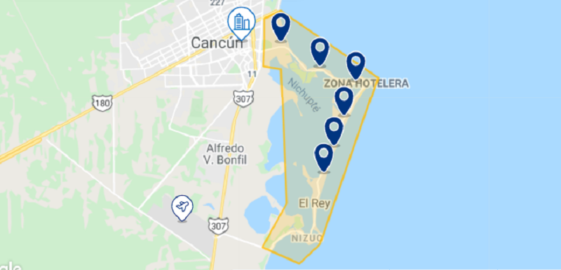 Cancun Hotel Zone map