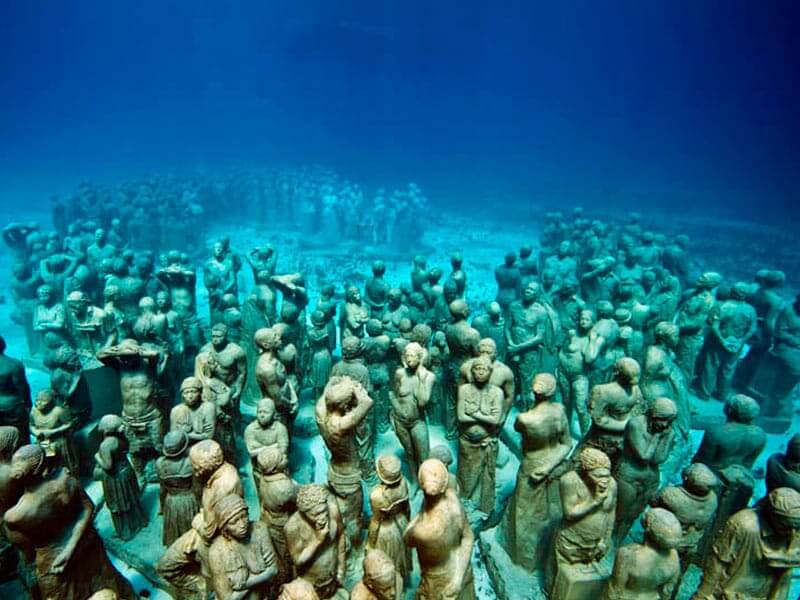 Sculptures at the Underwater Museum of Art in Cancun