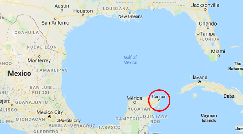 Map indicating Cancun