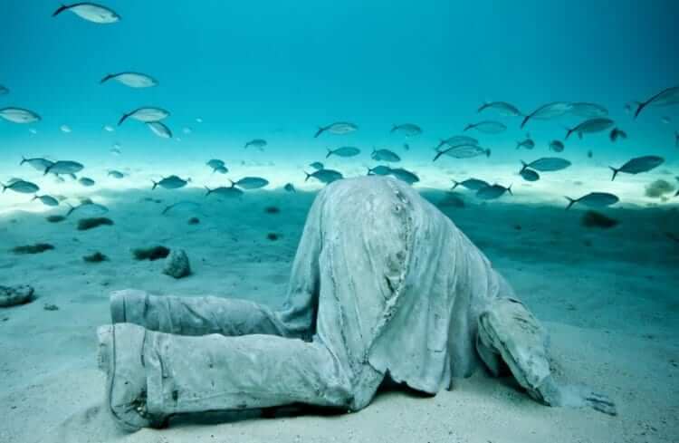 Sculpture at the Underwater Museum of Art in Cancun
