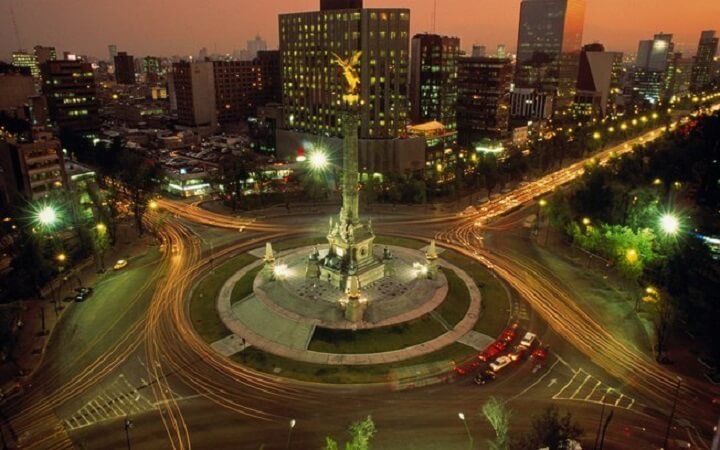 Polanco neighborhood at night in Mexico City