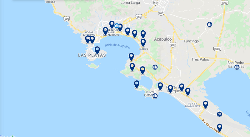 Map of the best regions to stay in Acapulco