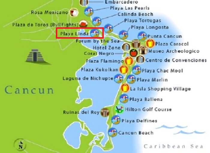 Map of Linda Beach in Cancun