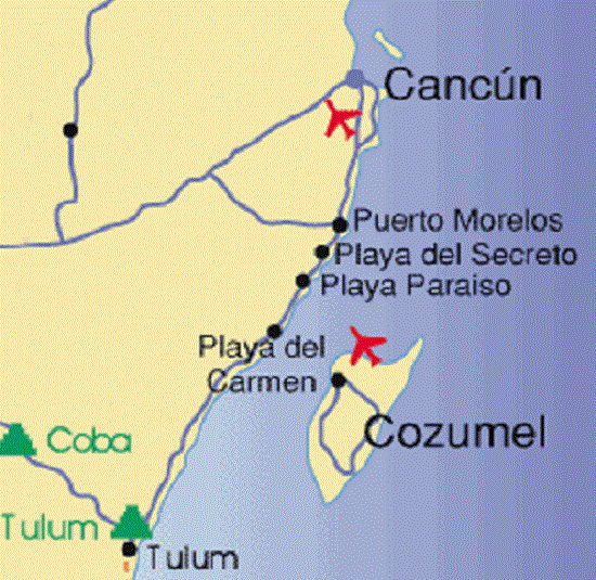 Map of Paraiso Beach in Cancun