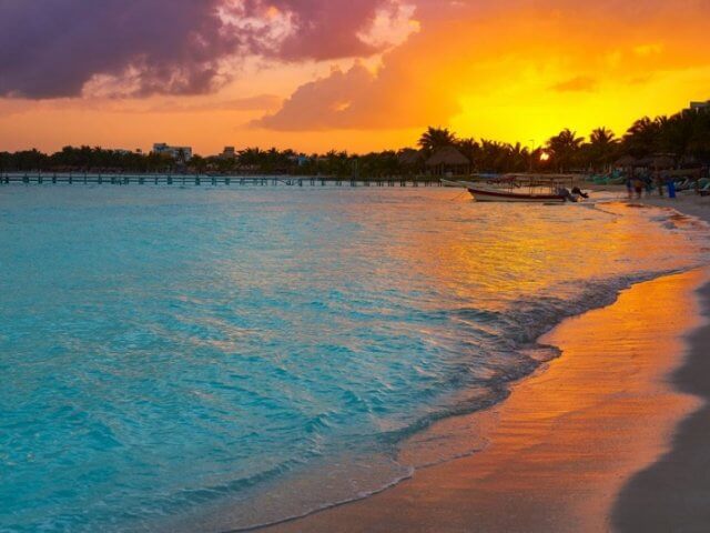 Sunset on the beach in Cancun