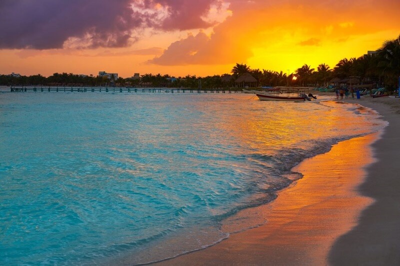 Sunset on the beach in Cancun