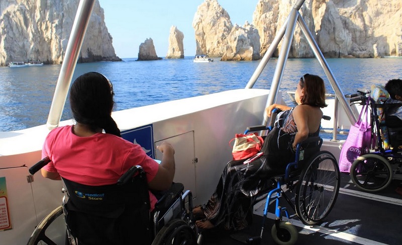 Disabled people on the boat for the tour to El Arco in Los Cabos