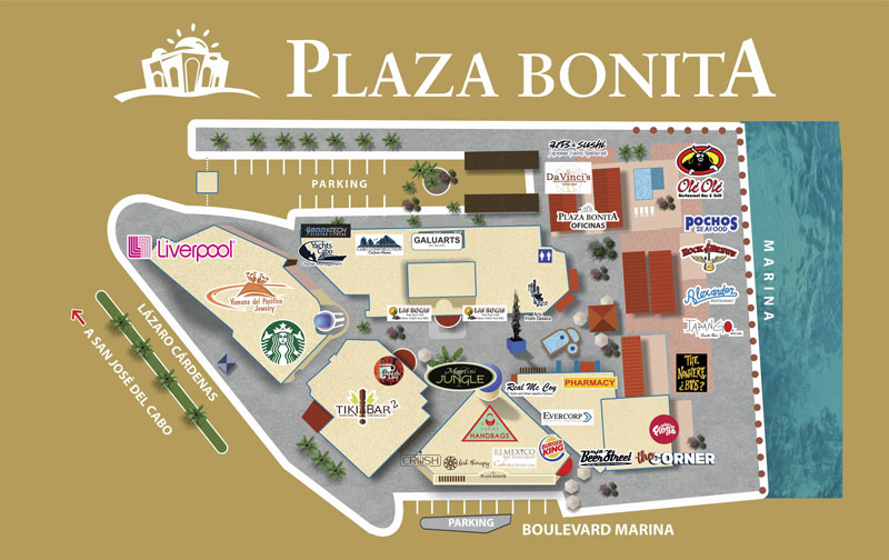 Map of the Plaza Bonita mall in Los Cabos