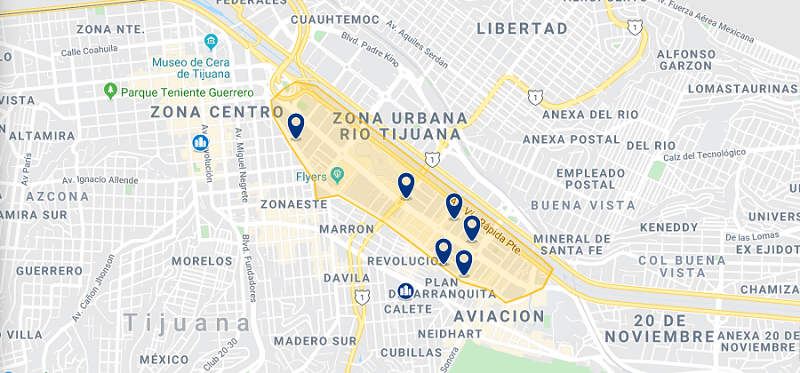 Map of the best region to stay in Tijuana