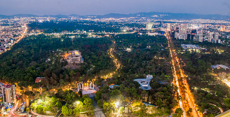 Chapultepec Forest at night in Mexico City